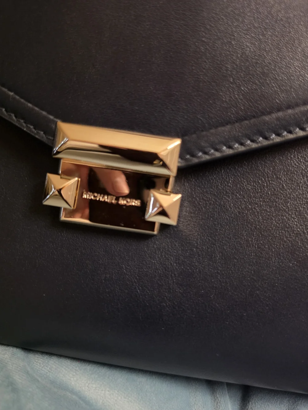 MK Org Price $298-Classic Black Real Leather Shoulder Bag with Gold Hardware